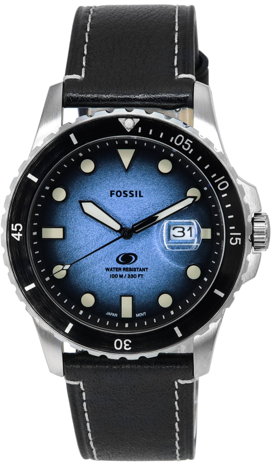 Fossil Blue Dial Black LiteHide Leather Strap Quartz FS5960 100M Men's Watch