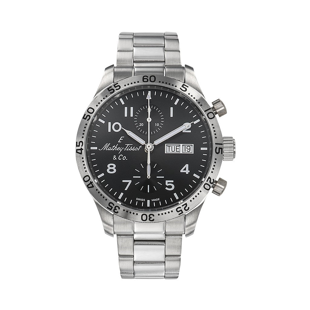 Mathey-Tissot Flyback Type 21 Chronograph Stainless Steel Black Dial Automatic H1821CHATNG Men's Watch