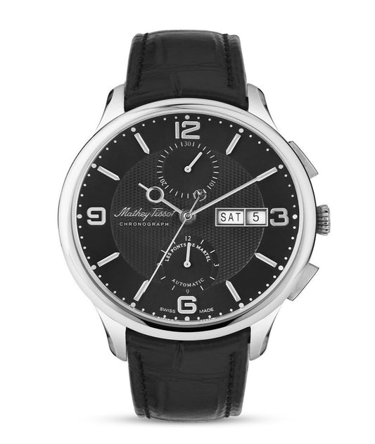 Mathey-Tissot Edmond Limited Edition Chronograph Leather Strap Black Dial Automatic H1886CHATAN Men's Watch