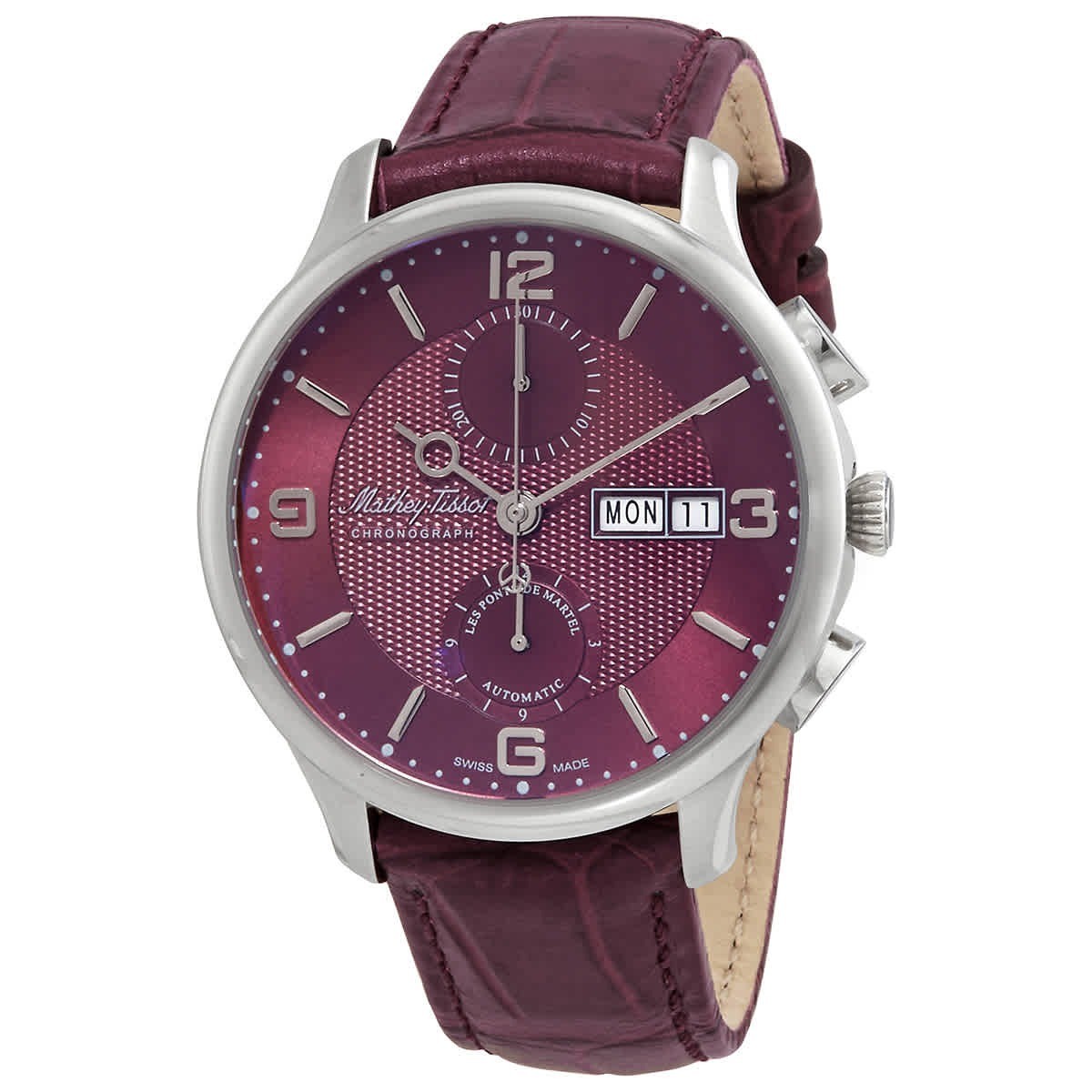 Mathey-Tissot Edmond Chronograph Leather Strap Purple Dial Automatic H1886CHATAR Men's Watch With Gift Set