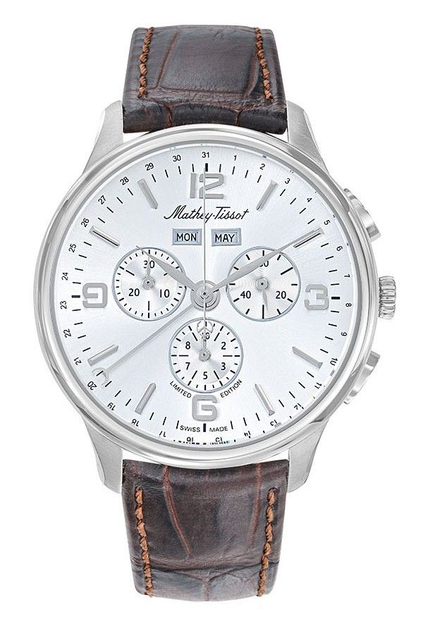 Mathey-Tissot Edmond 5040F Limited Edition Chronograph Leather Strap Silver Dial Quartz H1886CHSA Men's Watch