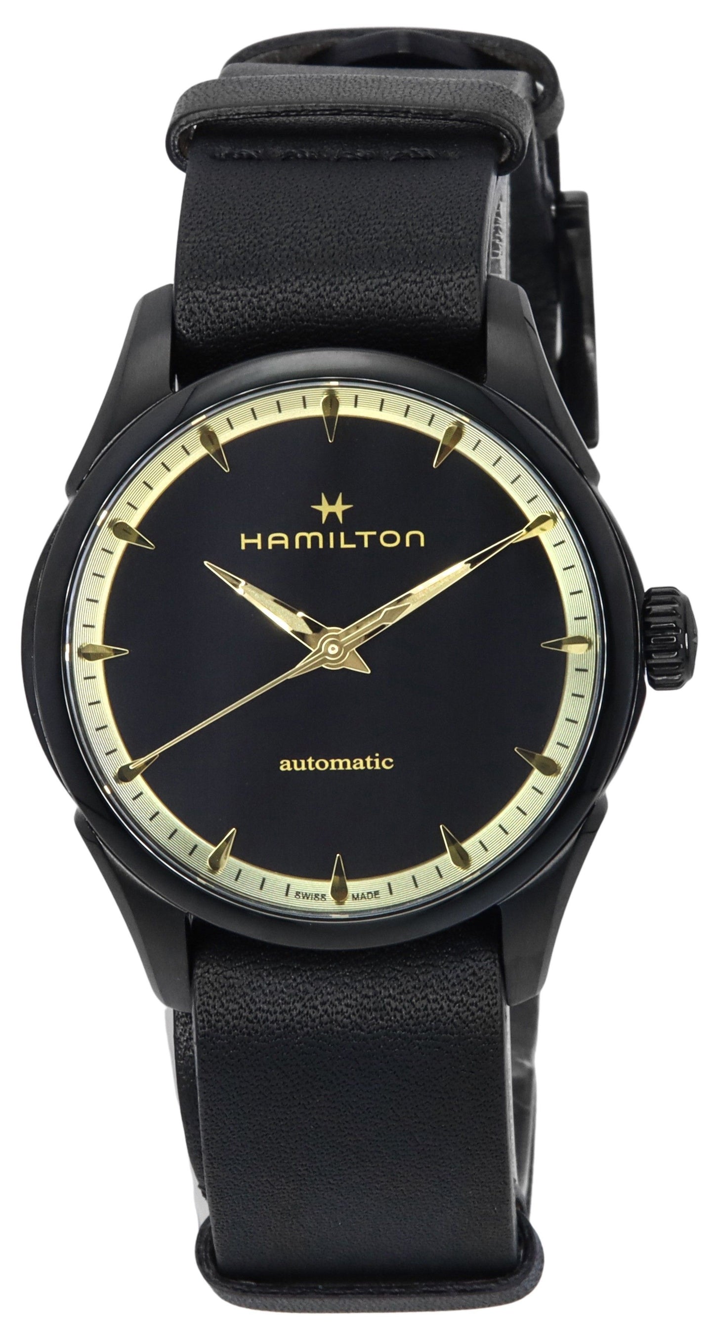 Hamilton Jazzmaster Leather Strap Black Dial Automatic H32255730 Unisex Watch