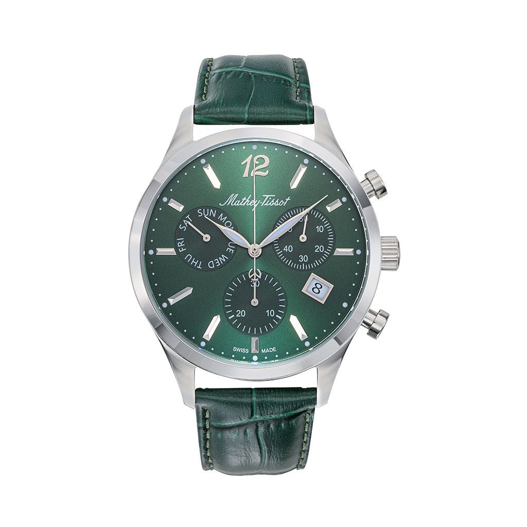 Mathey-Tissot Urban Chronograph Leather Strap Green Dial Quartz H411CHALV Men's Watch