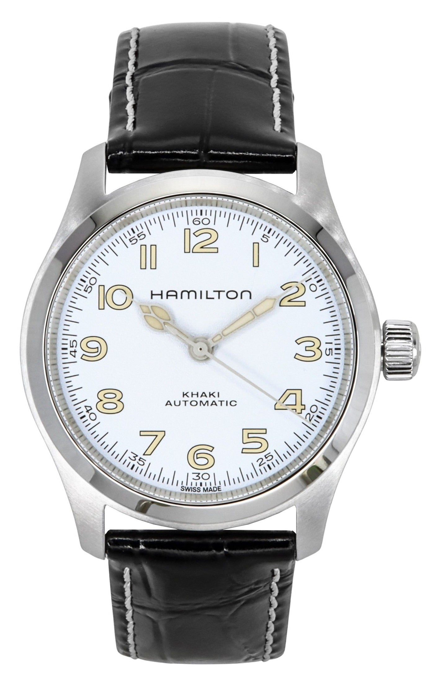 Hamilton Khaki Field Murph Leather Strap White Dial Automatic H70405710 100M Men's Watch