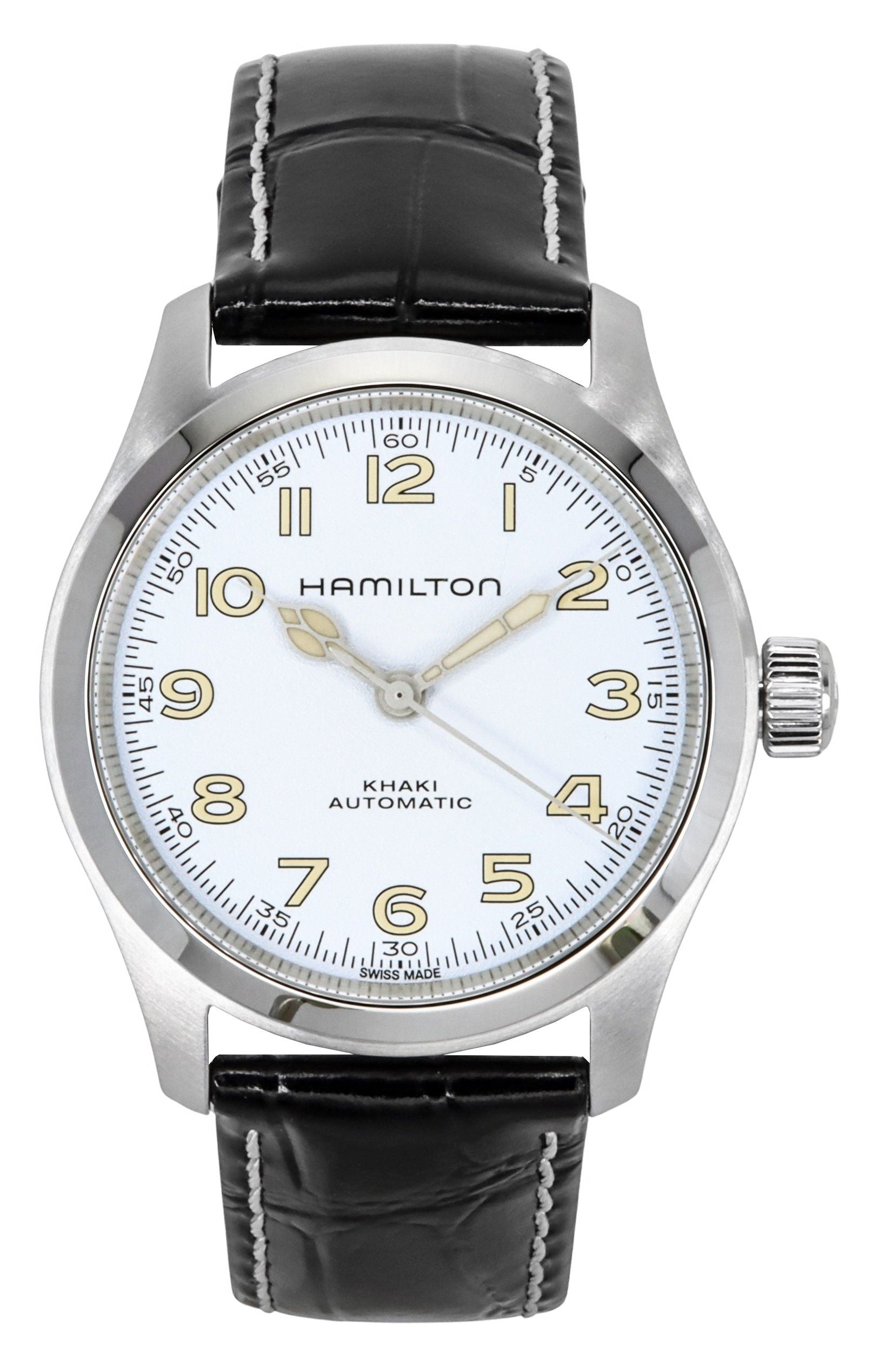 Hamilton Khaki Field Murph Leather Strap White Dial Automatic H70405710 100M Men's Watch