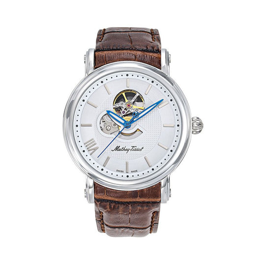 Mathey-Tissot Skeleton Leather Strap White Open Heart Dial Automatic H7053AI Men's Watch