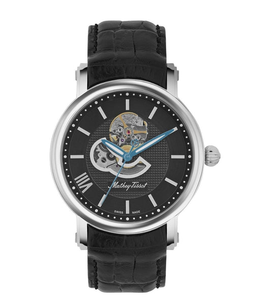 Mathey-Tissot Skeleton Genuine Leather Strap Black Dial Automatic H7053AN Men's Watch