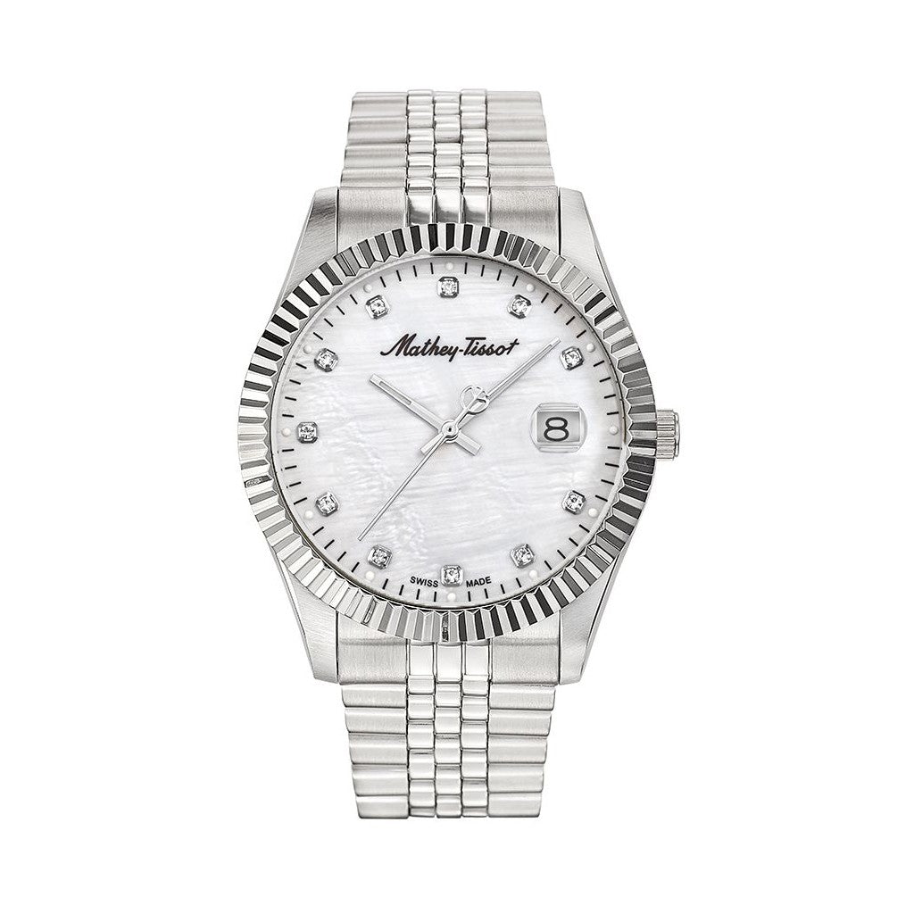 Mathey-Tissot Stainless Steel Crystal Markers White Mother Of Pearl Dial Quartz H710AI Men's Watch