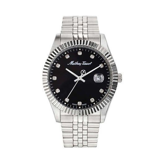 Mathey-Tissot Mathy II Stainless Steel Crystal Accents Black Dial Quartz H710AN Men's Watch