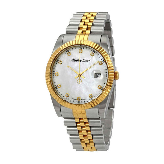 Mathey-Tissot Mathy II Two Tone Stainless Steel Crystal Accents White Mother Of Pearl Dial Quartz H710BI Men's Watch