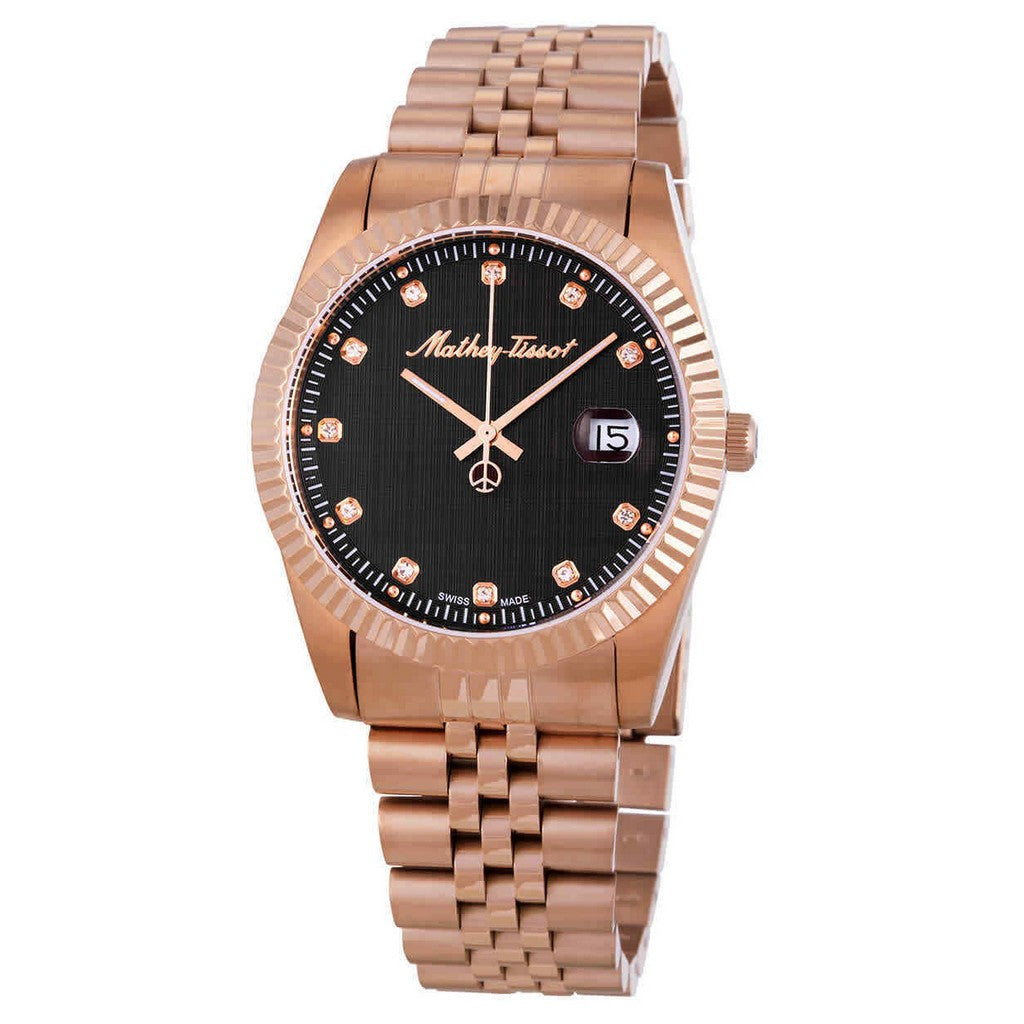 Mathey-Tissot Mathy III Rose Gold PVD Crystal Accents Black Dial Quartz H810PRM Men's Watch