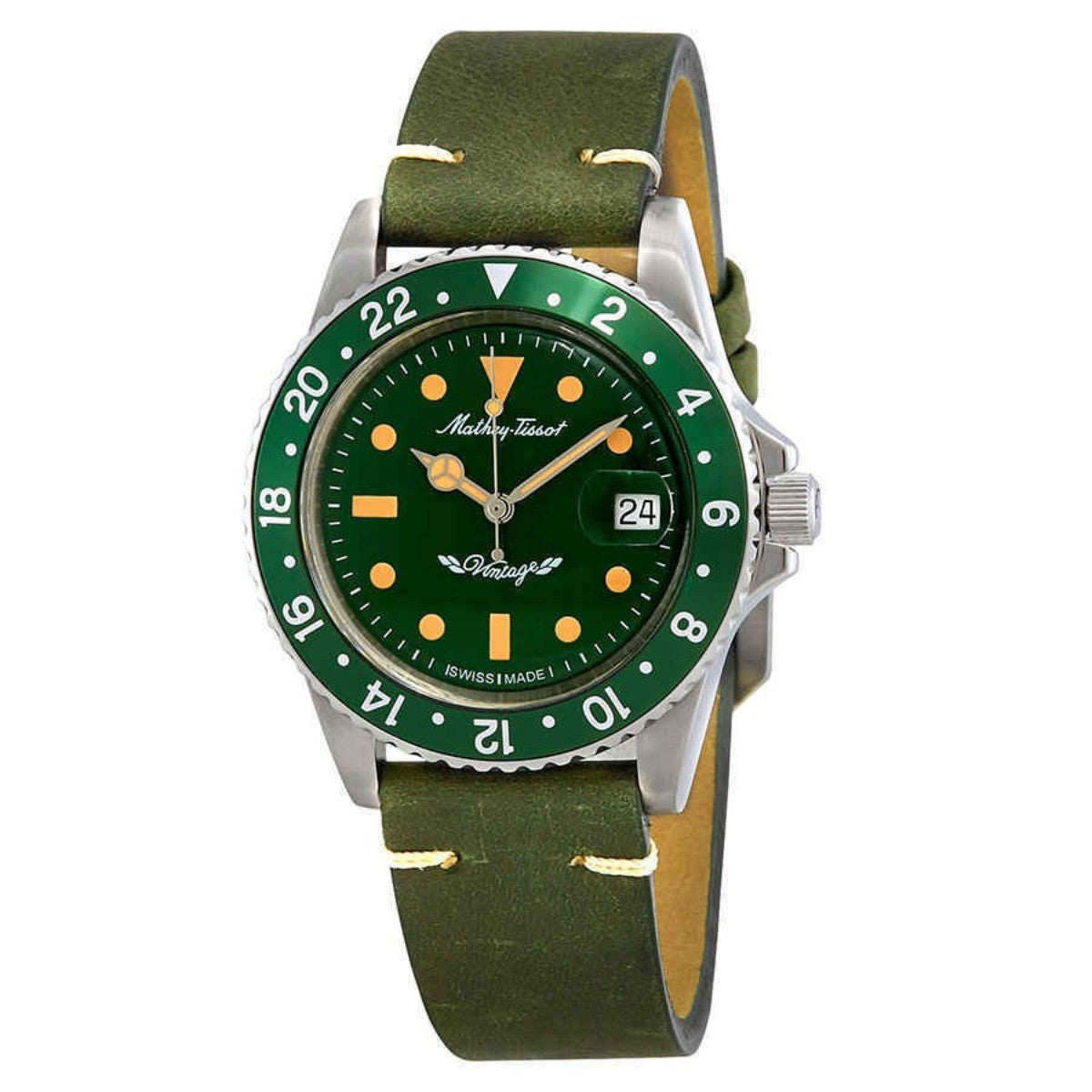 Mathey-Tissot Mathy Vintage Automatic Leather Strap Green Dial H900ATLV Men's Watch