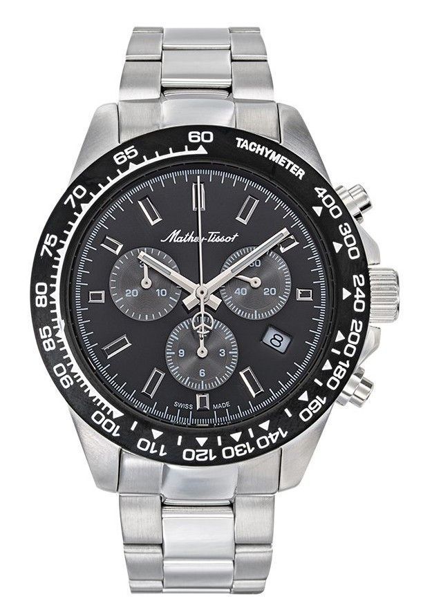 Mathey-Tissot Chronograph Stainless Steel Black Dial Quartz H9010CHAN 100M Men's Watch