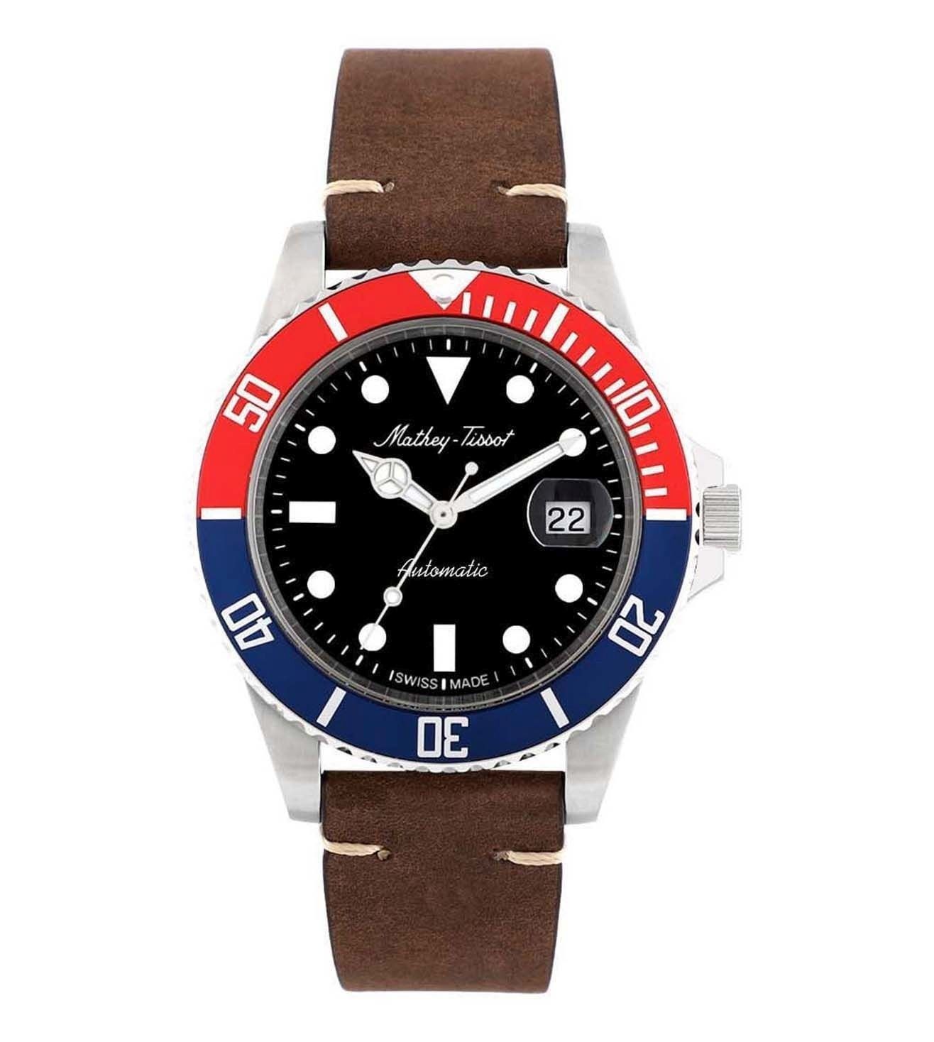 Mathey-Tissot Mathy Vintage Red and Blue Pepsi Bezel Black Dial Automatic H901ATLR 100M Men's Watch