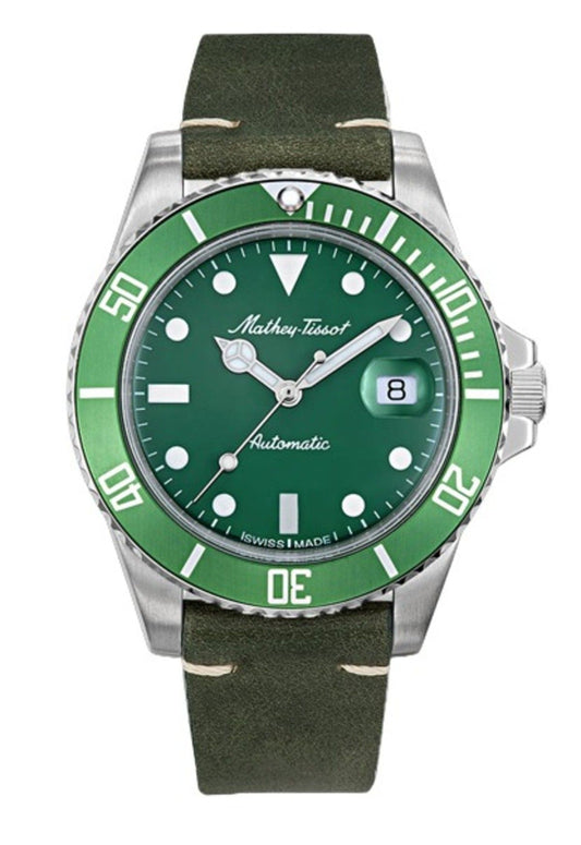 Mathey-Tissot Mathy Vintage Genuine Leather Strap Green Dial Automatic H901ATLV 100M Men's Watch