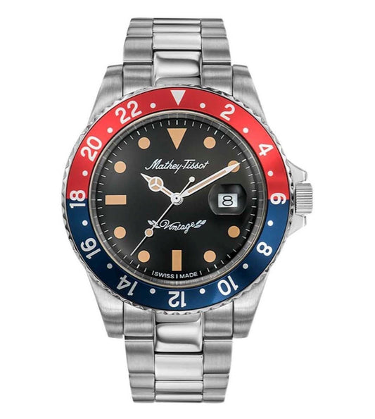 Mathey-Tissot Mathy Vintage Red and Blue Pepsi Bezel Black Dial Automatic H901ATR 100M Men's Watch