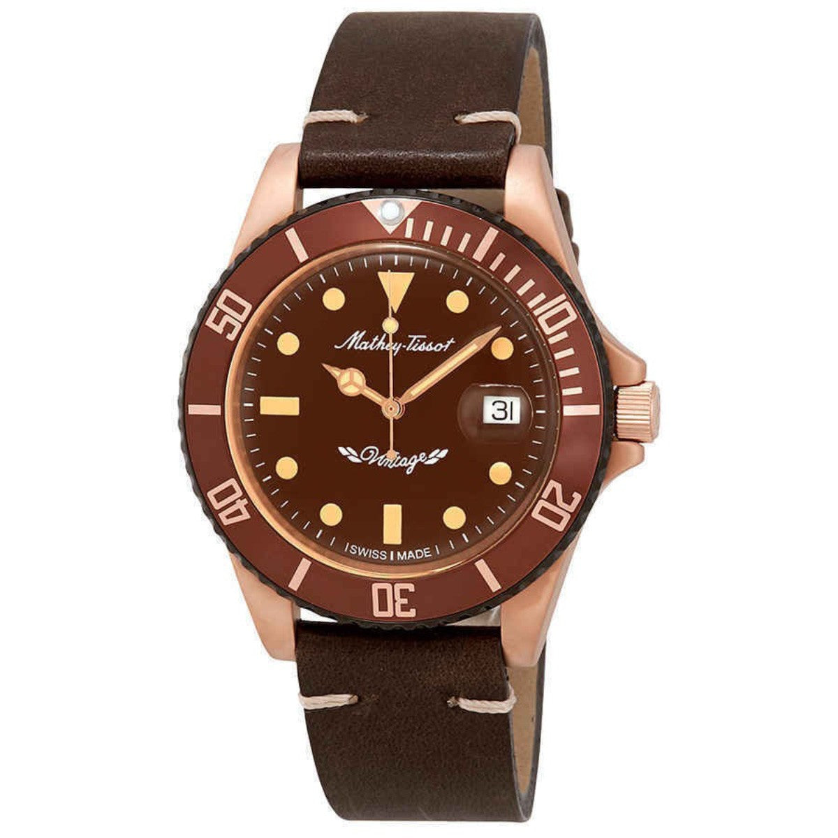 Mathey-Tissot Mathy Vintage Bronze Automatic Leather Strap Brown Dial H901BZM Men's Watch