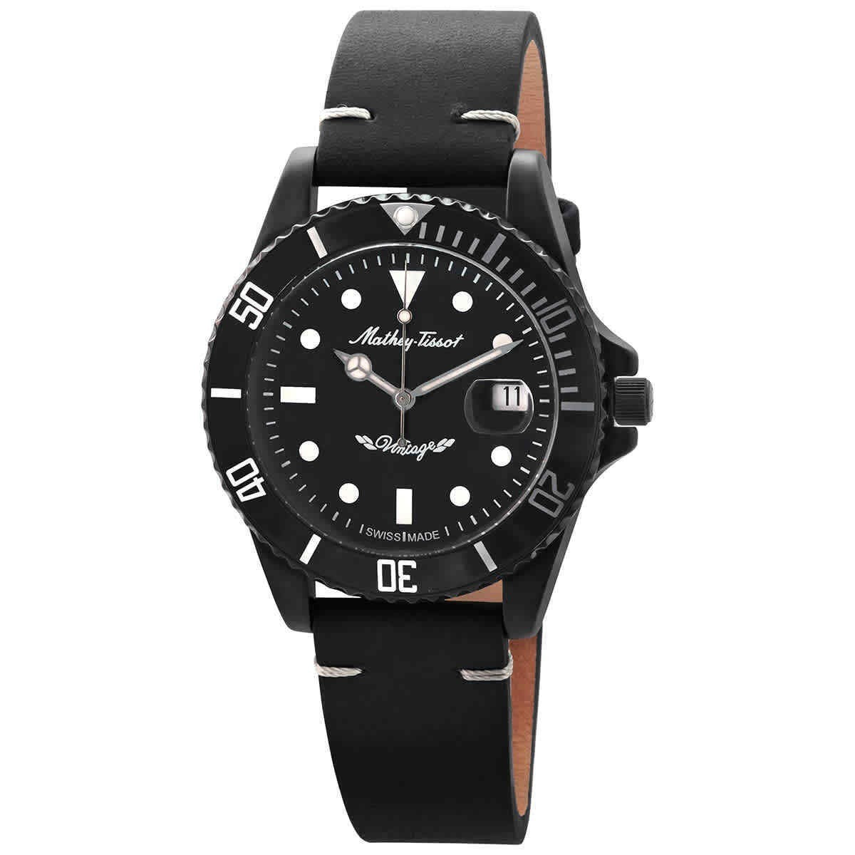 Mathey-Tissot Mathy Vintage Automatic Leather Strap Black Dial H901BZNB 100M Men's Watch