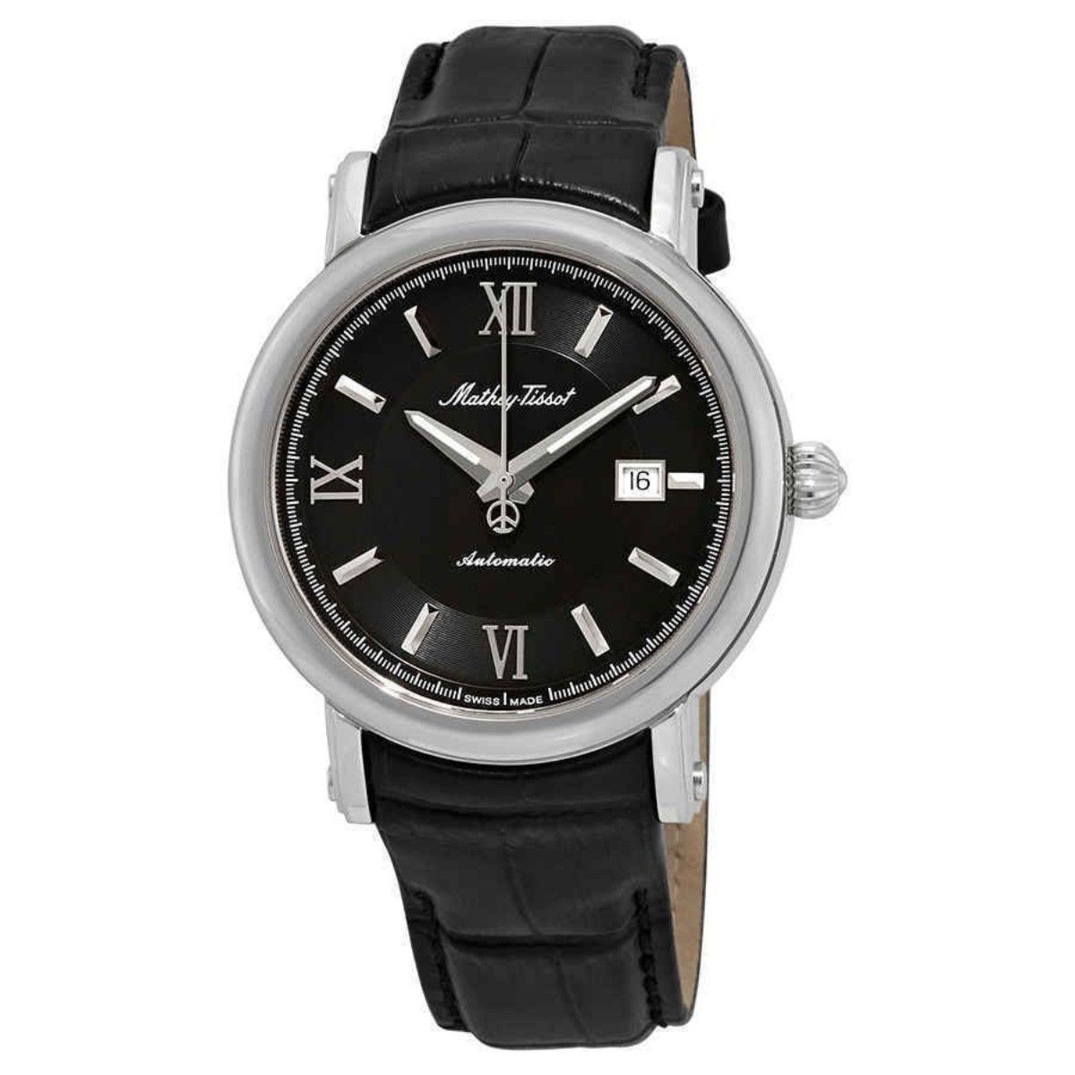 Mathey-Tissot Renaissance Genuine Leather Strap Black Dial Automatic H9030AN Men's Watch