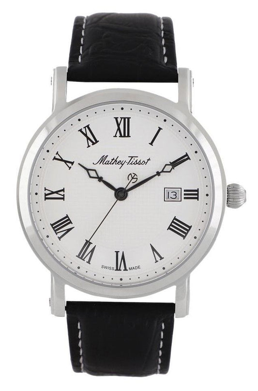 Mathey-Tissot City Leather Strap White Dial Quartz HB611251ABR Men's Watch