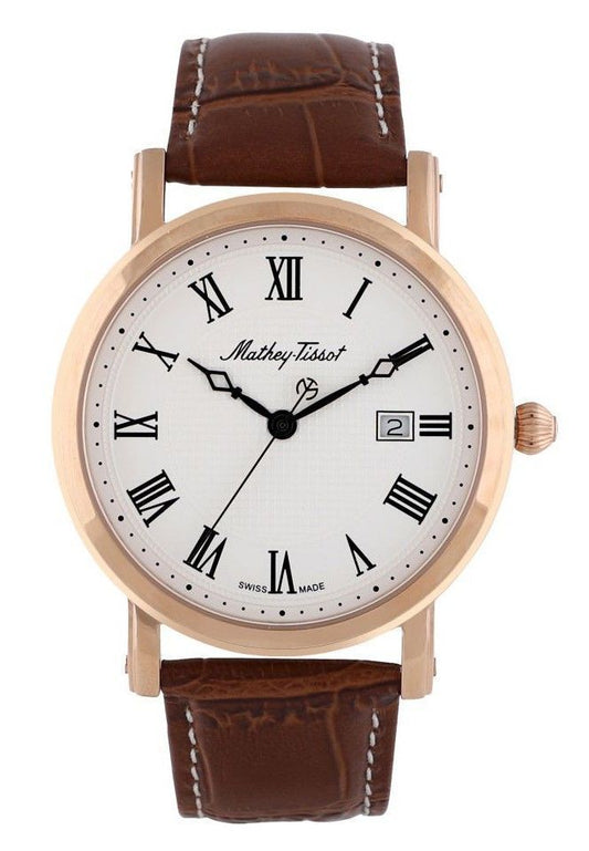 Mathey-Tissot City Leather Strap White Dial Quartz HB611251PBR Men's Watch