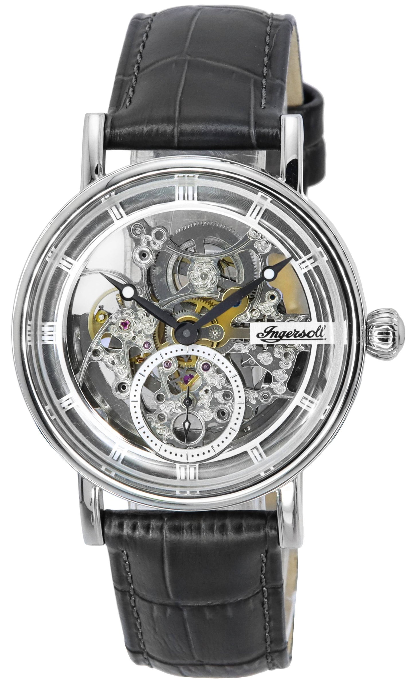 Ingersoll The Herald Leather Strap Silver Skeleton Dial Automatic I00402B Men's Watch