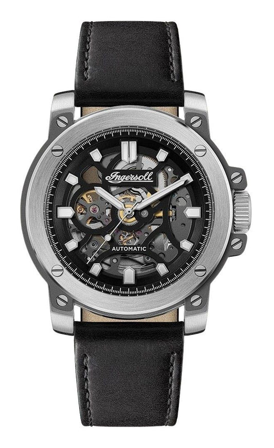 Ingersoll The Freestyle Leather Strap Skeleton Black Dial Automatic I14401 Men's Watch