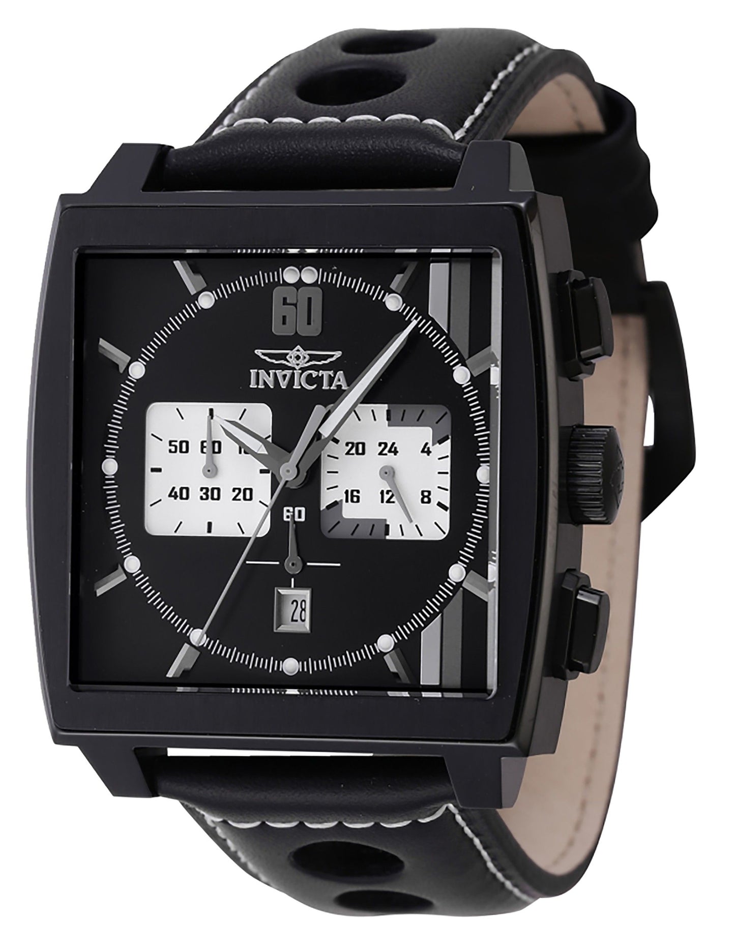 Invicta S1 Rally Chronograph GMT Leather Strap Black Dial Quartz 46853 100M Men's Watch