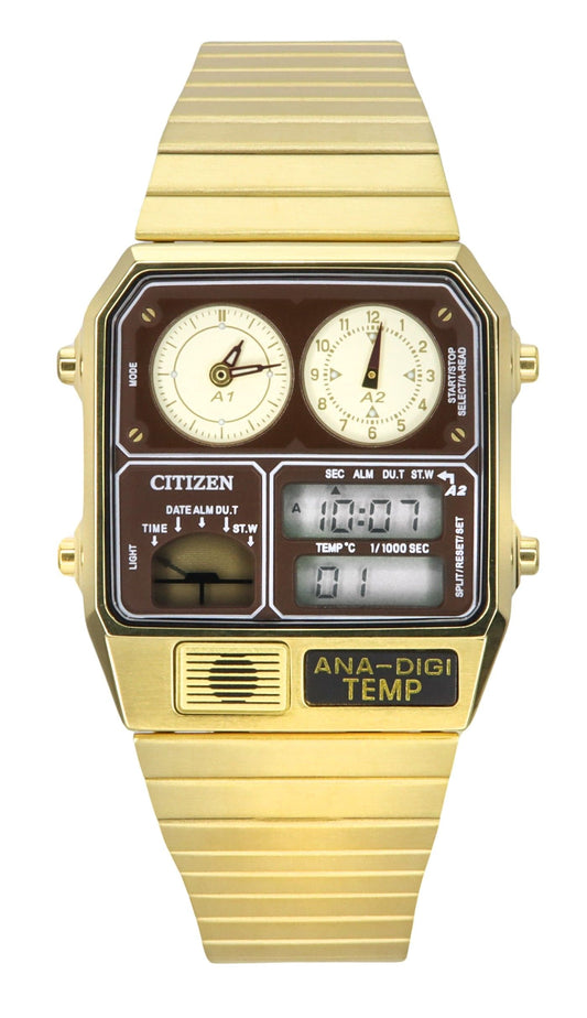 Citizen Reproduction Model Analog Digital Chronograph Gold Tone Stainless Steel Brown Dial Quartz JG2103-72X Men's Watch