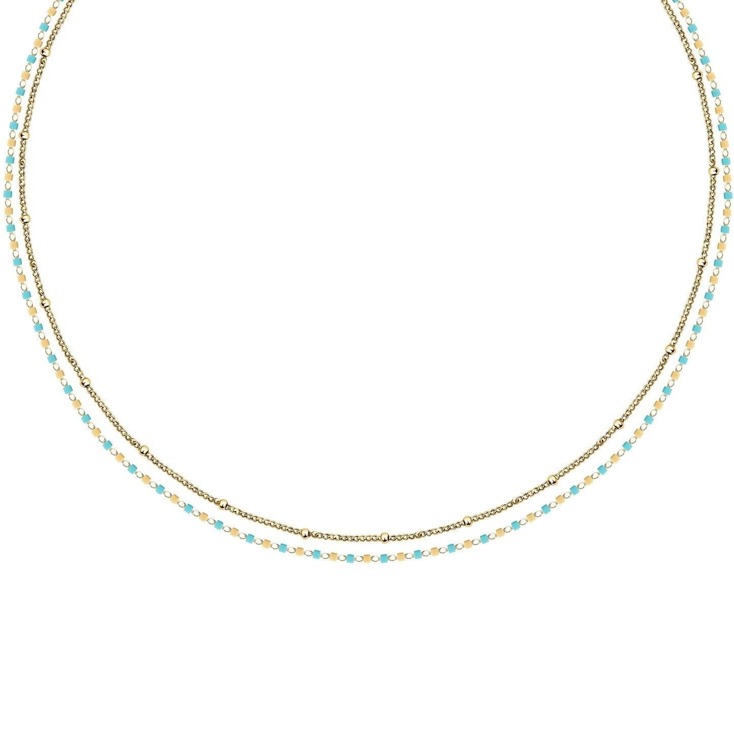 La Petite Story Gold Tone Steel Necklace With Light Blue Beads LPS10ARR10 For Women