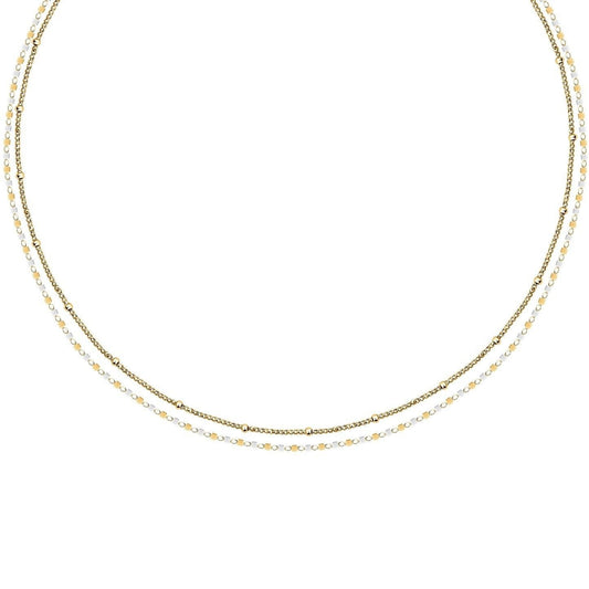 La Petite Story Gold Tone Steel Necklace With White Beads LPS10ARR11 For Women