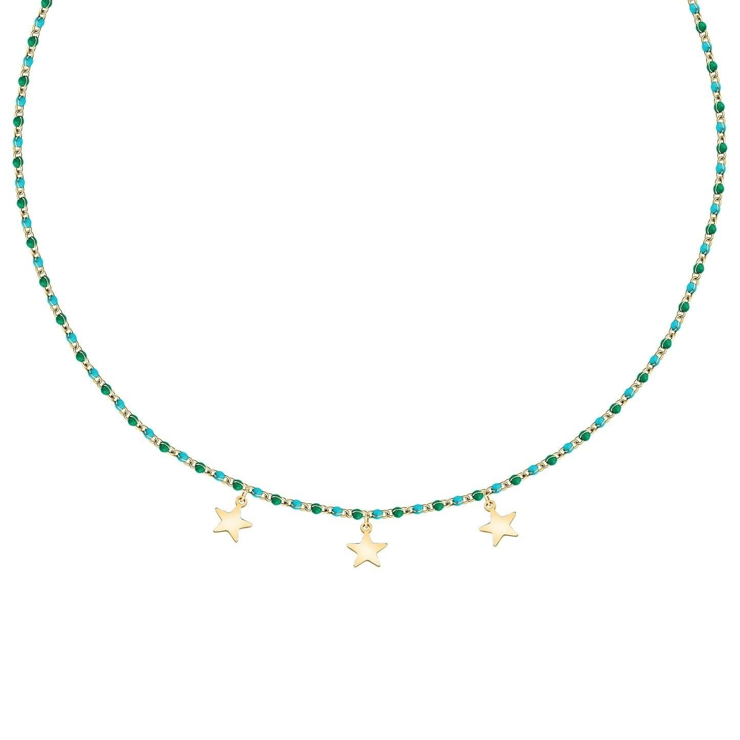 La Petite Story Gold Tone Steel Necklace With Green And Blue Beads LPS10ARR12 For Women