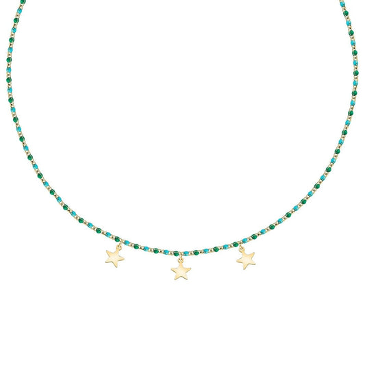 La Petite Story Gold Tone Steel Necklace With Green And Blue Beads LPS10ARR12 For Women
