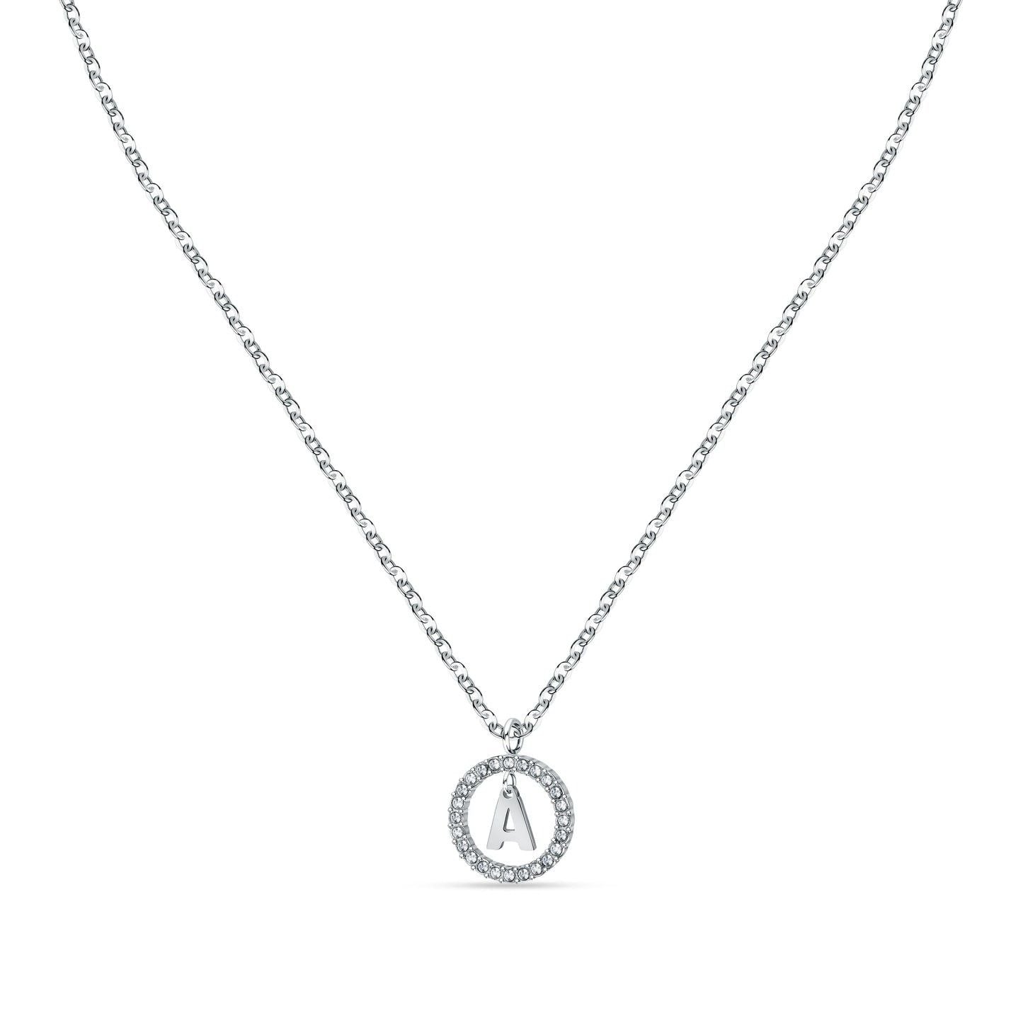 La Petite Story Letter A Steel Necklace With Clear Crystal LPS10ASF09 For Women