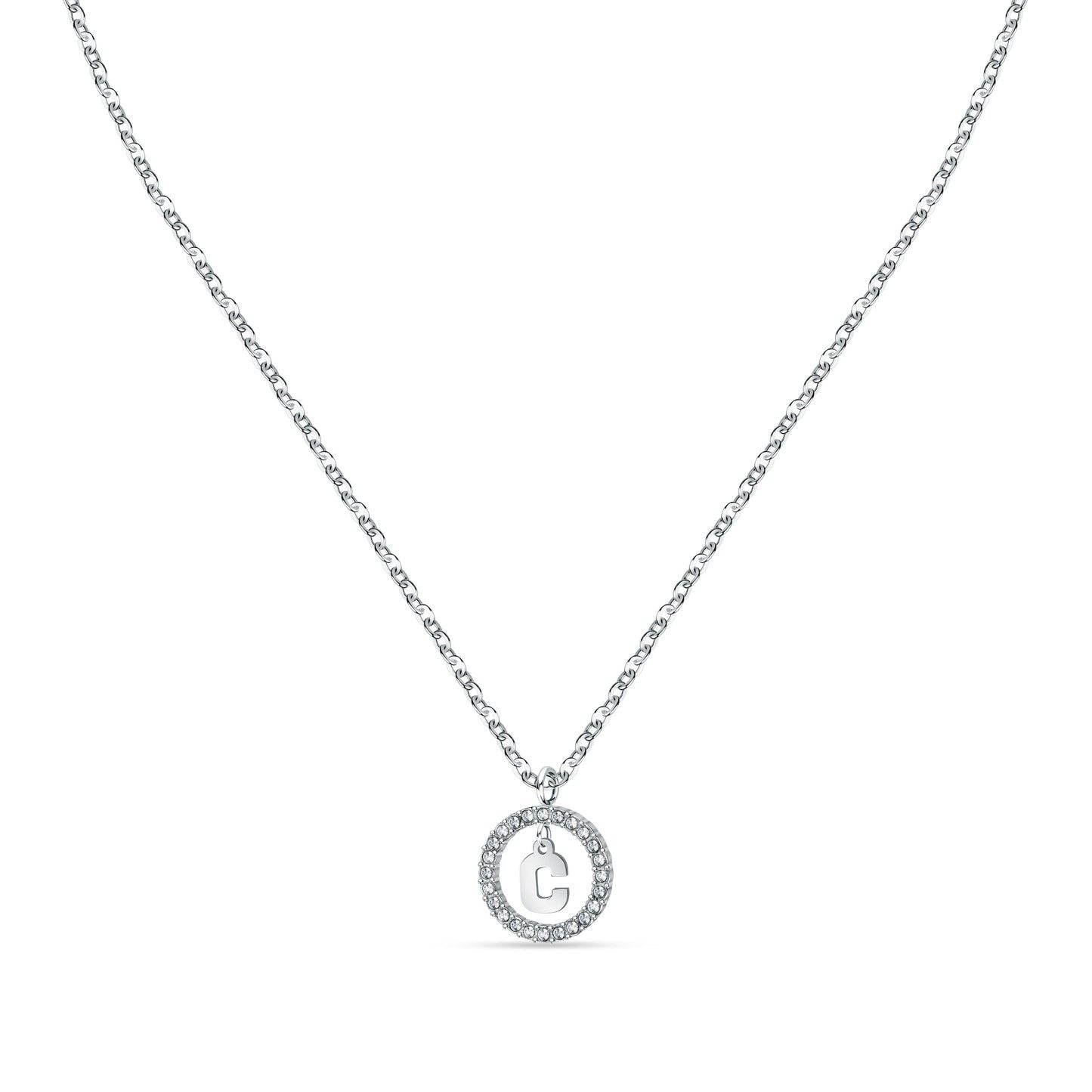 La Petite Story Letter C Steel Necklace With Clear Crystal LPS10ASF11 For Women