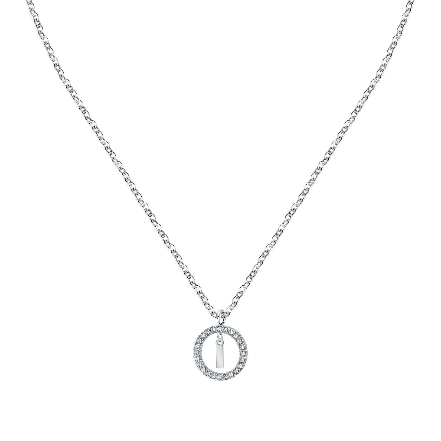 La Petite Story Letter I Steel Necklace With Clear Crystal LPS10ASF16 For Women