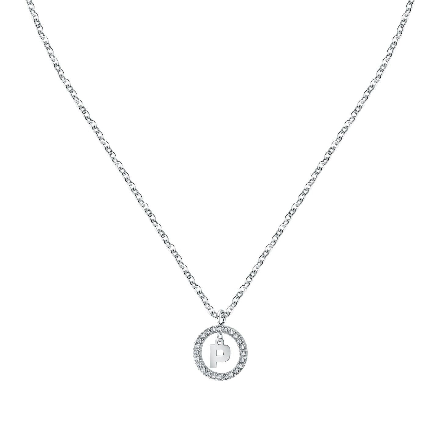 La Petite Story Letter P Steel Necklace With Clear Crystal LPS10ASF21 For Women