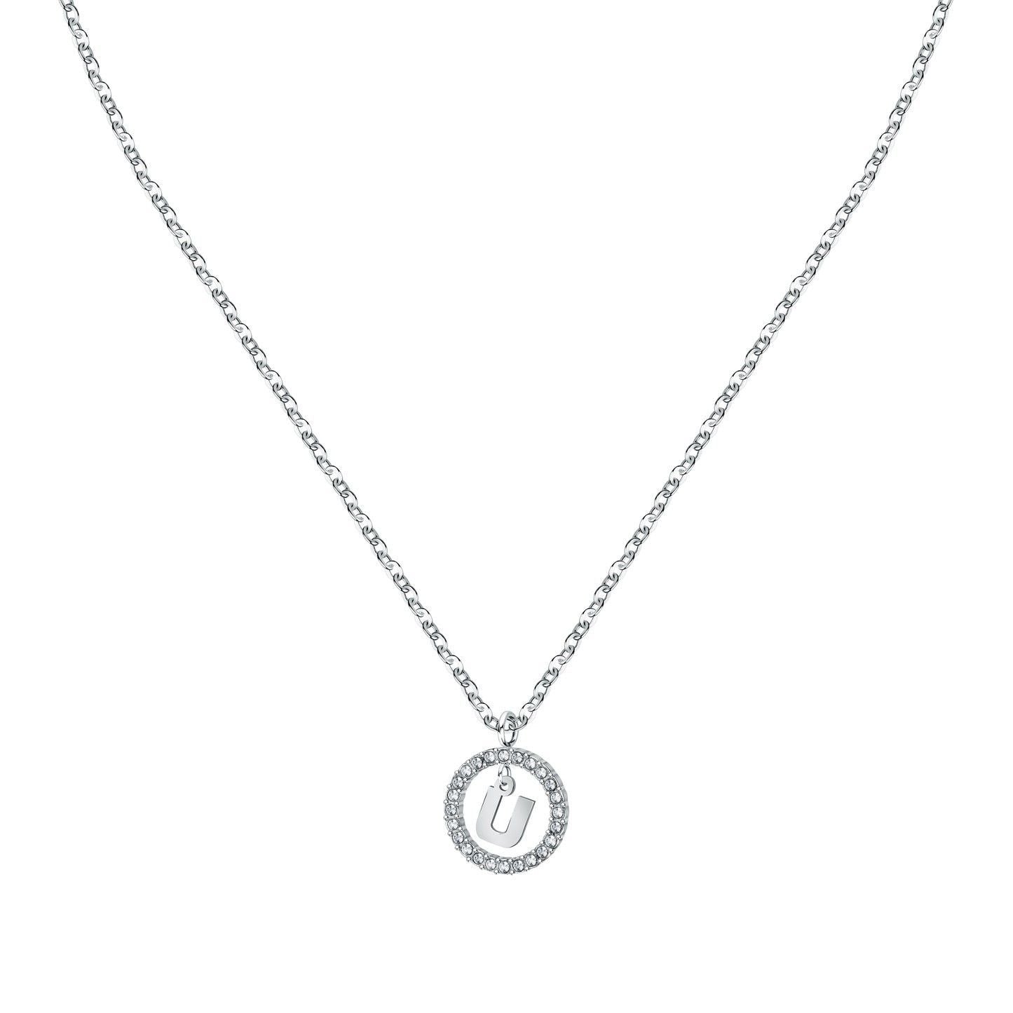 La Petite Story Letter U Steel Necklace With Clear Crystal LPS10ASF25 For Women