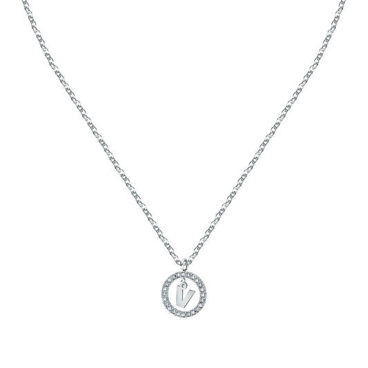 La Petite Story Letter V Steel Necklace With Clear Crystal LPS10ASF26 For Women