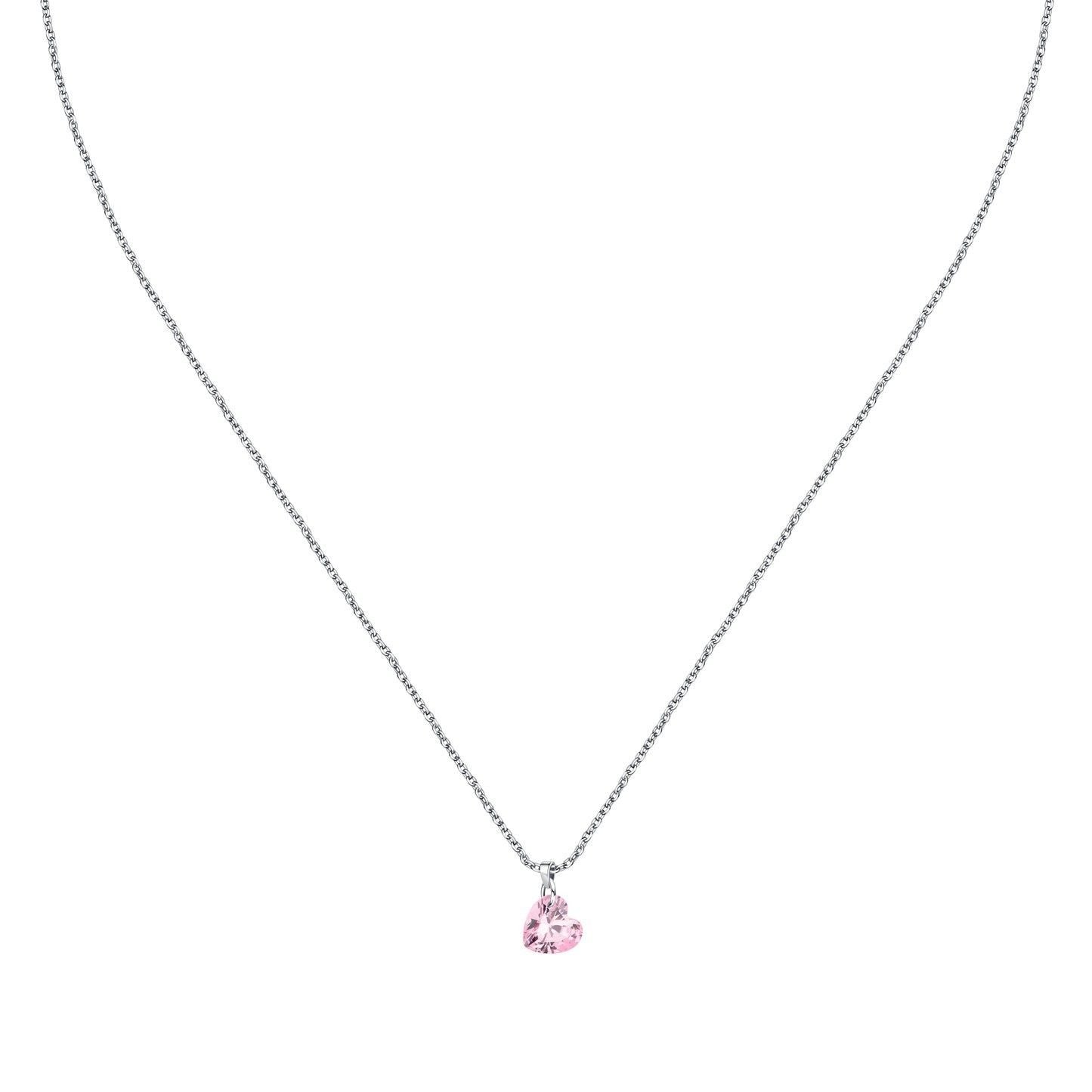 La Petite Story Silver Necklace With Pink Heart Zircon LPS10AWV33 For Women