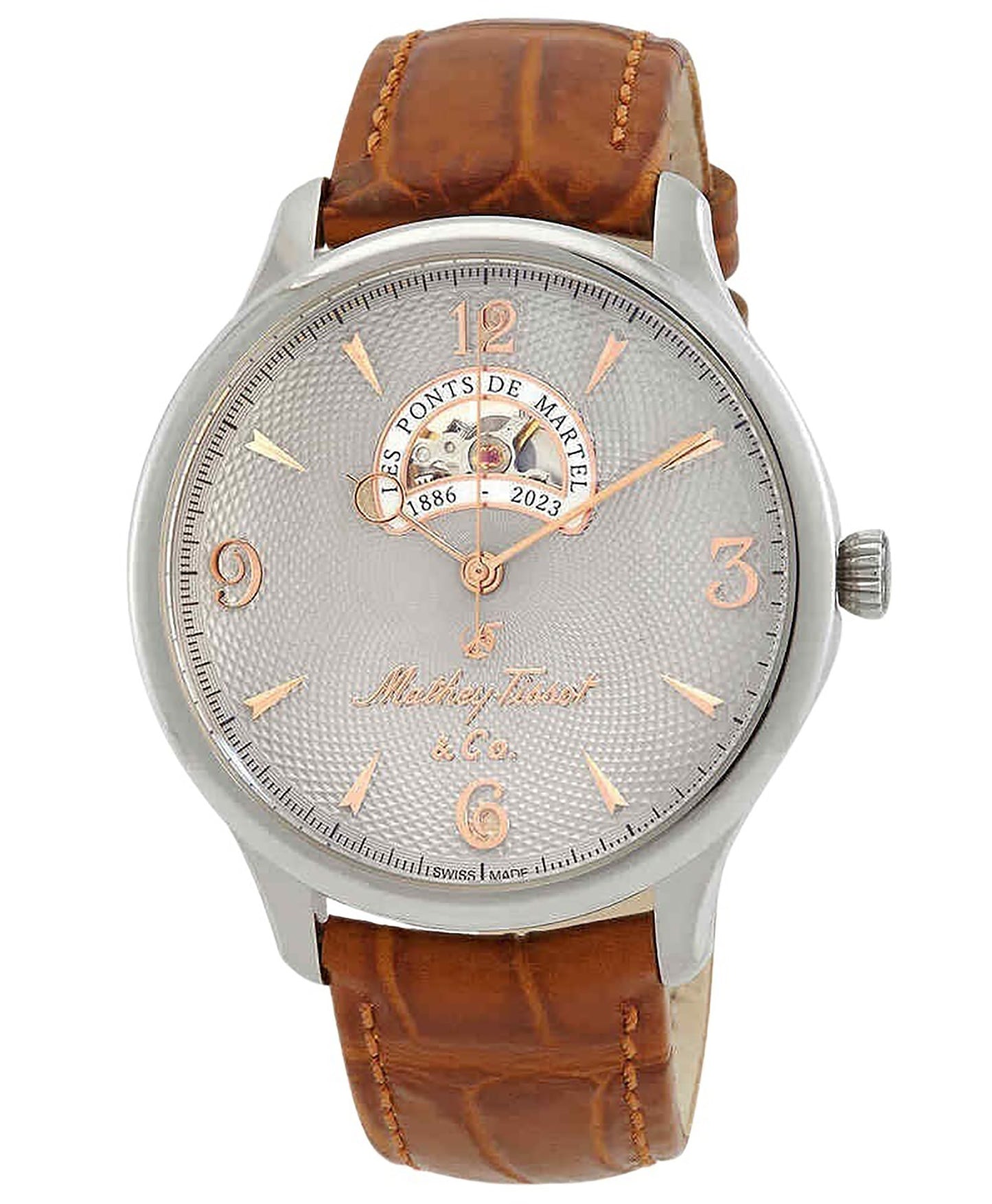 Mathey-Tissot Edmond Limited Edition Leather Strap Open Heart Silver Dial Automatic MC1886CIA Men's Watch