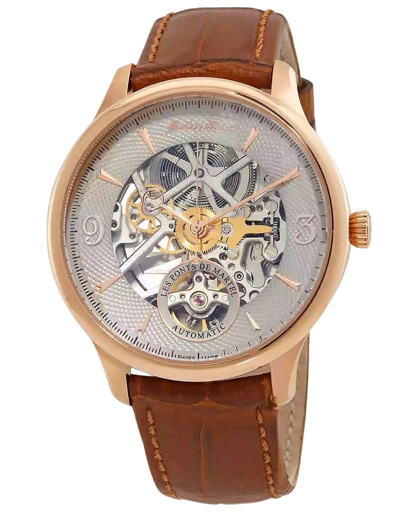 Mathey-Tissot Edmond Havana Limited Edition Leather Strap Skeleton Cream Dial Automatic MC1886SKPA Men's Watch