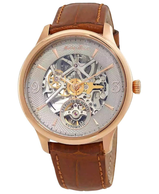 Mathey-Tissot Edmond Havana Limited Edition Leather Strap Skeleton Cream Dial Automatic MC1886SKPA Men's Watch