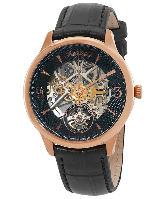 Mathey-Tissot Edmond Havana Limited Edition Leather Strap Skeleton Black Dial Automatic MC1886SKPN Men's Watch