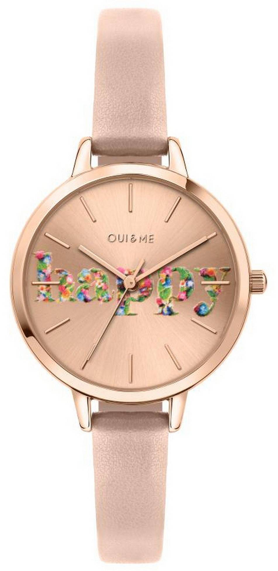 Oui & Me Petite Fleurette Rose Gold Sunray Dial Leather Strap Quartz ME010009 Women's Watch