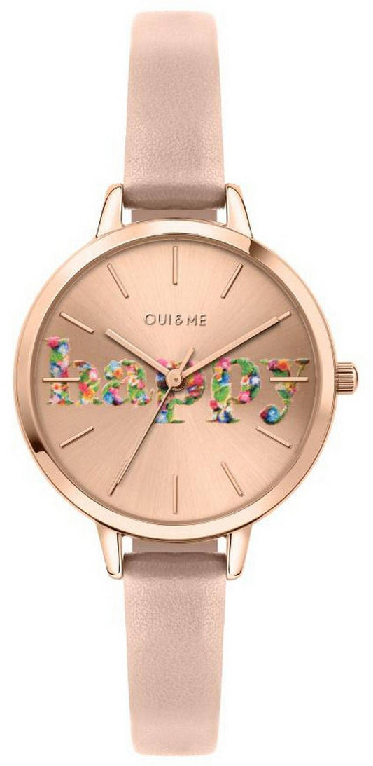 Oui & Me Petite Fleurette Rose Gold Sunray Dial Leather Strap Quartz ME010009 Women's Watch