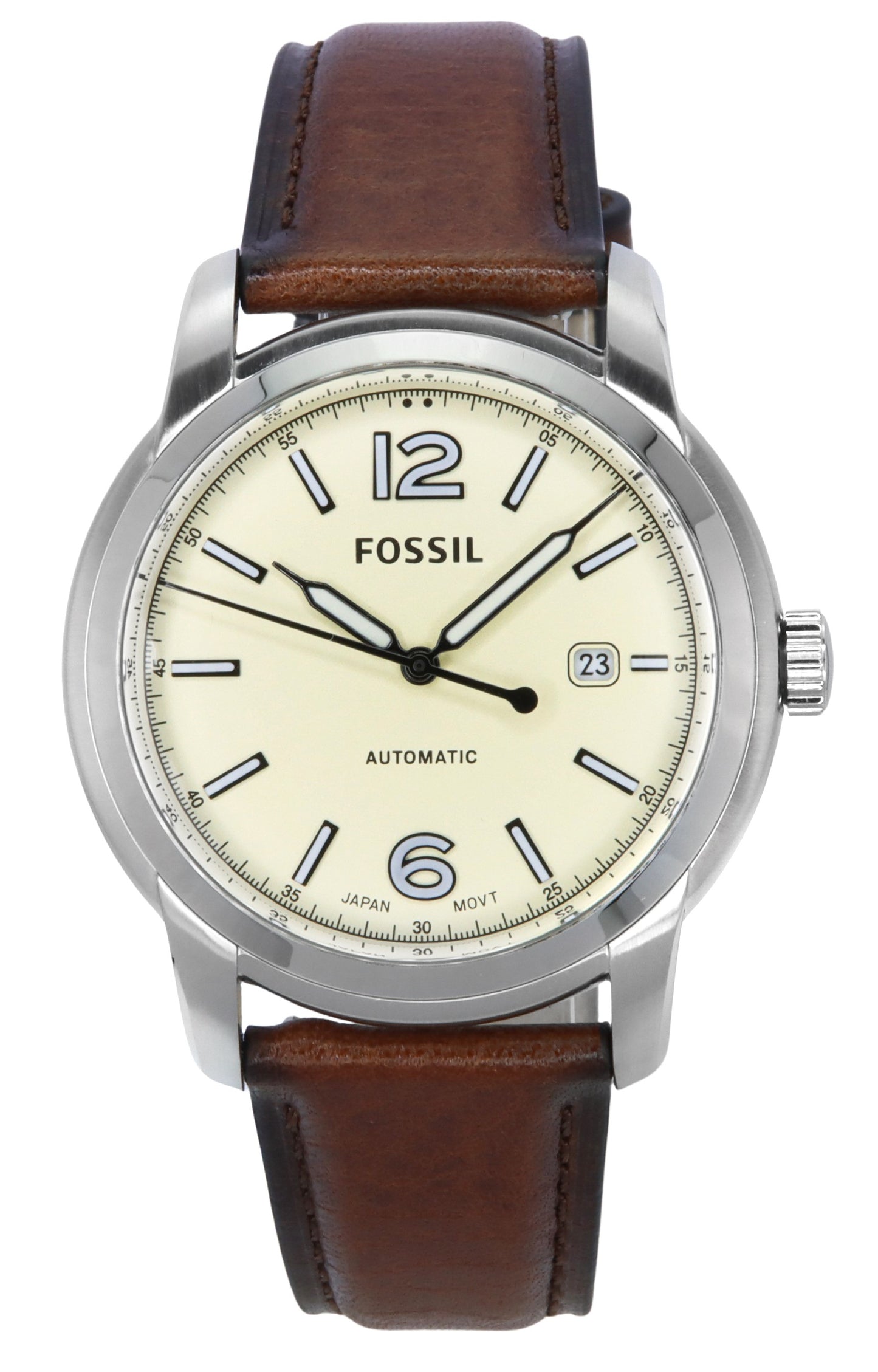 Fossil Heritage Brown LiteHide Leather Strap Cream Dial Automatic ME3221 Unisex Watch