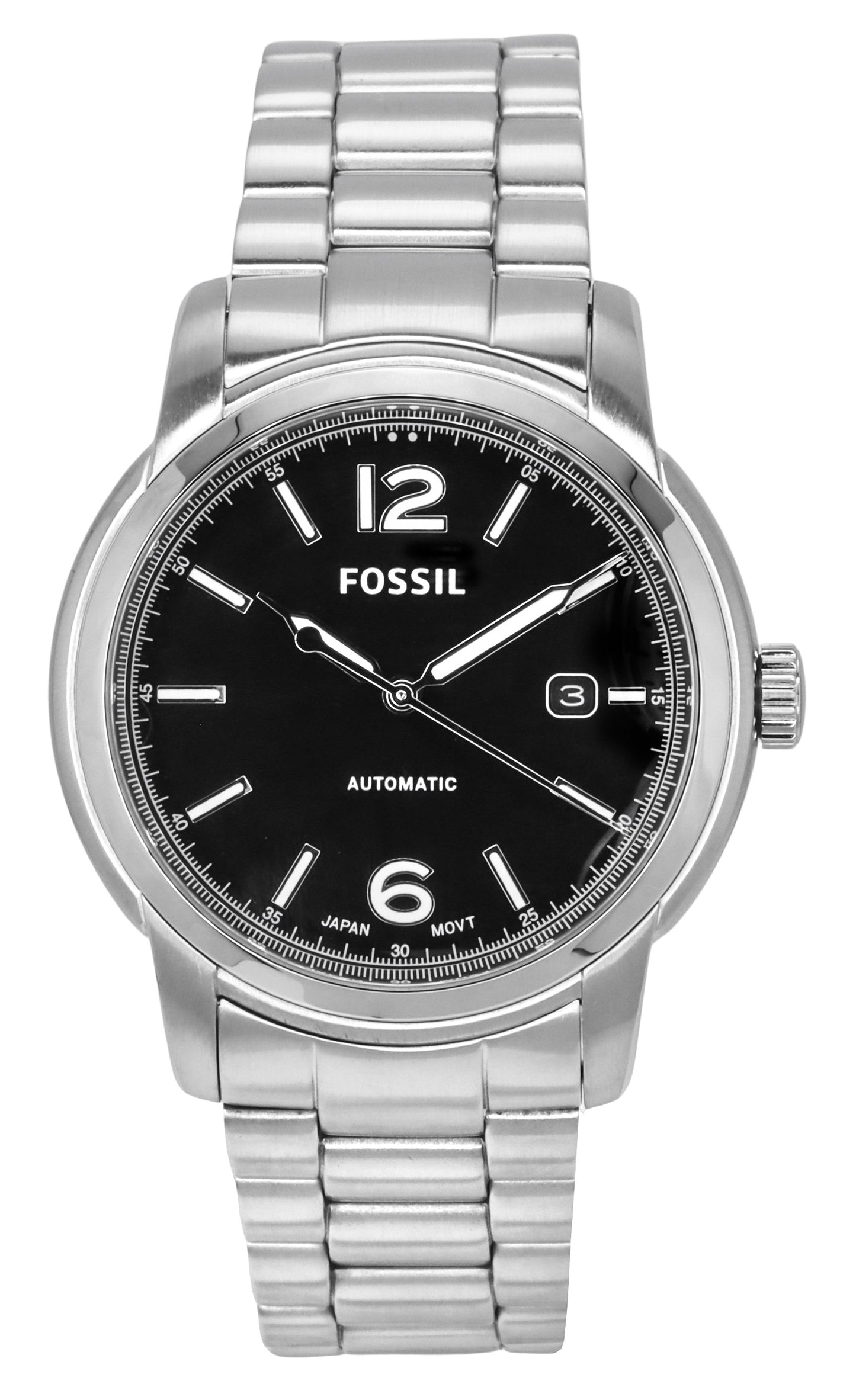 Fossil Heritage Stainless Steel Black Dial Automatic ME3223 Unisex Watch