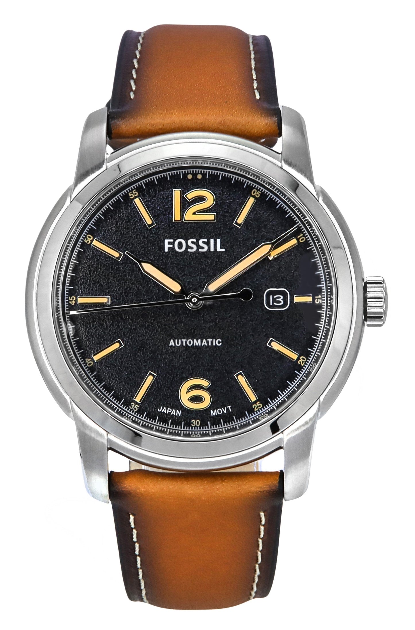 Fossil Heritage Luggage Leather Strap Black Dial Automatic ME3233 Men's Watch