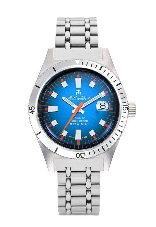 Mathey-Tissot Mergulhador Stainless Steel Blue Dial Automatic Diver's MRG1 200M Men's Watch With Extra Strap